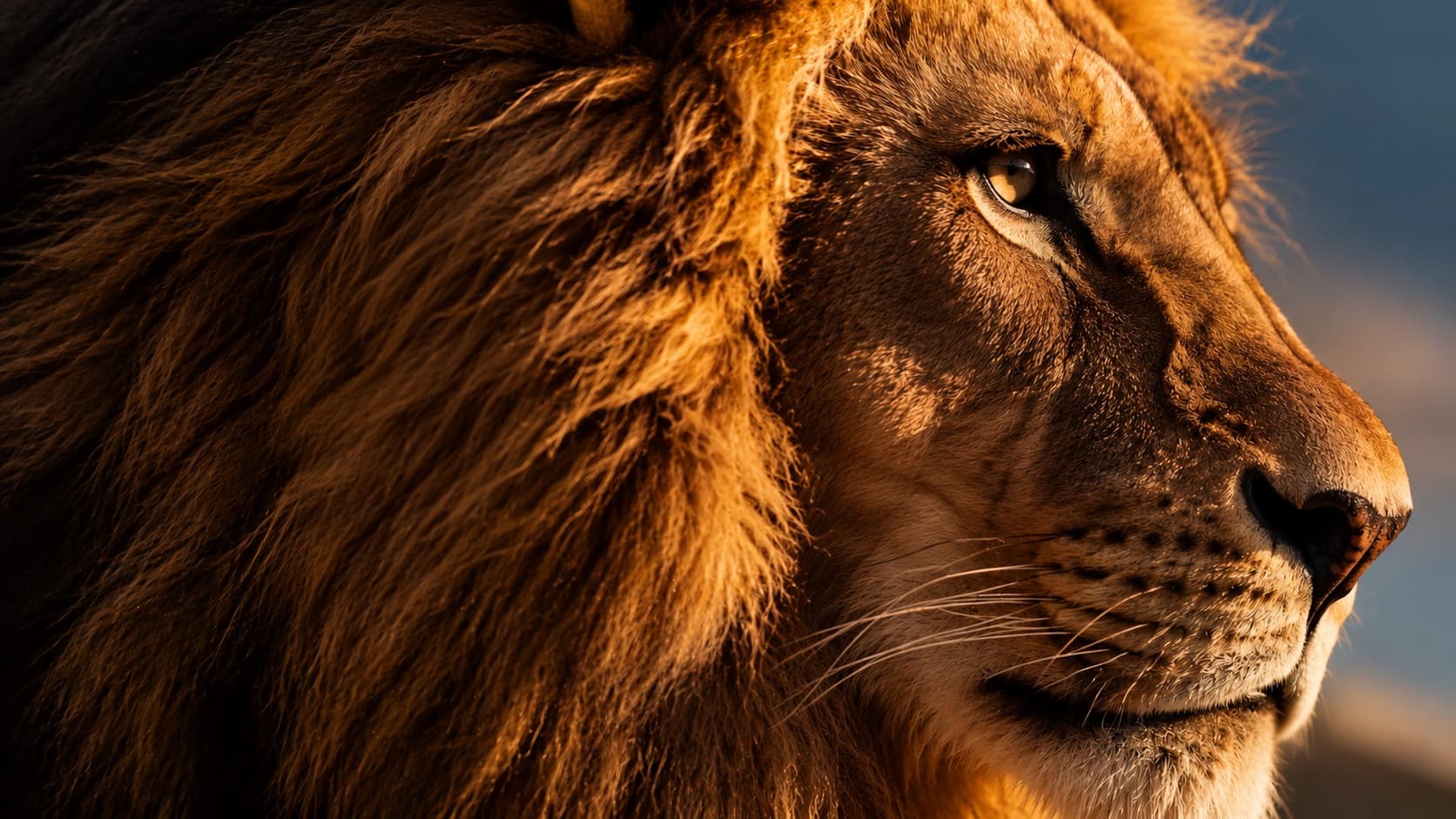 Fotografía conceptual: retrato de un león con luz dorada